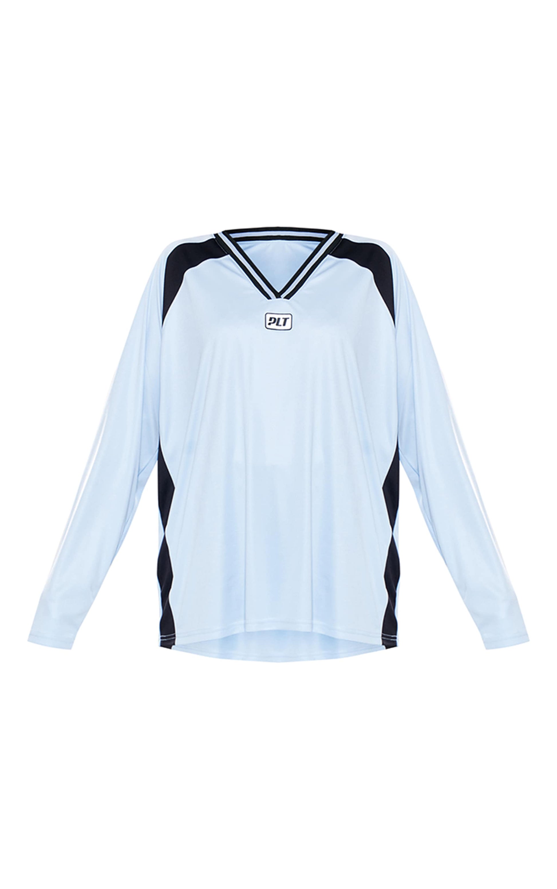 PRETTYLITTLETHING Baby Blue Studio Mode Long Sleeve Football Shirt