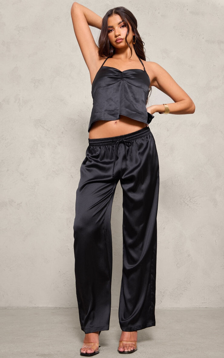 Buttercream Satin Drawstring Waist Straight Leg Trousers - HCWP 