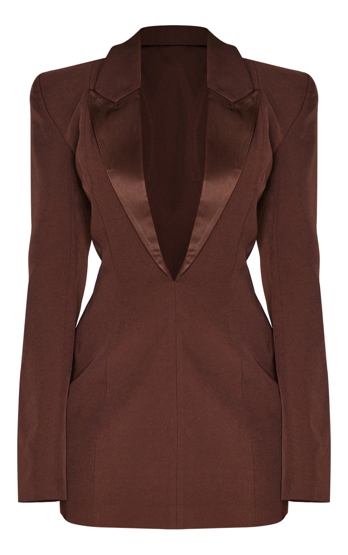 Chocolate Tailored Satin Lapel Blazer Dress