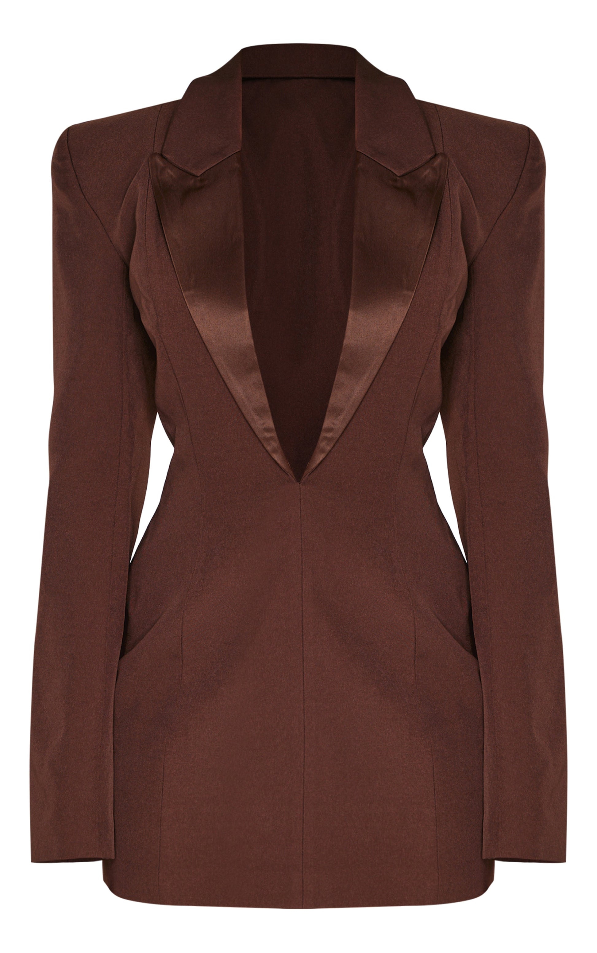 Chocolate Tailored Satin Lapel Blazer Dress