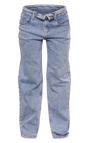 Light Blue Wash Foldover Waistband Denim Jeans