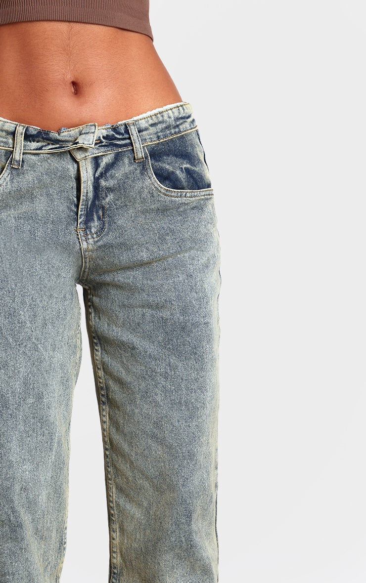 Light Blue Wash Foldover Waistband Denim Jeans