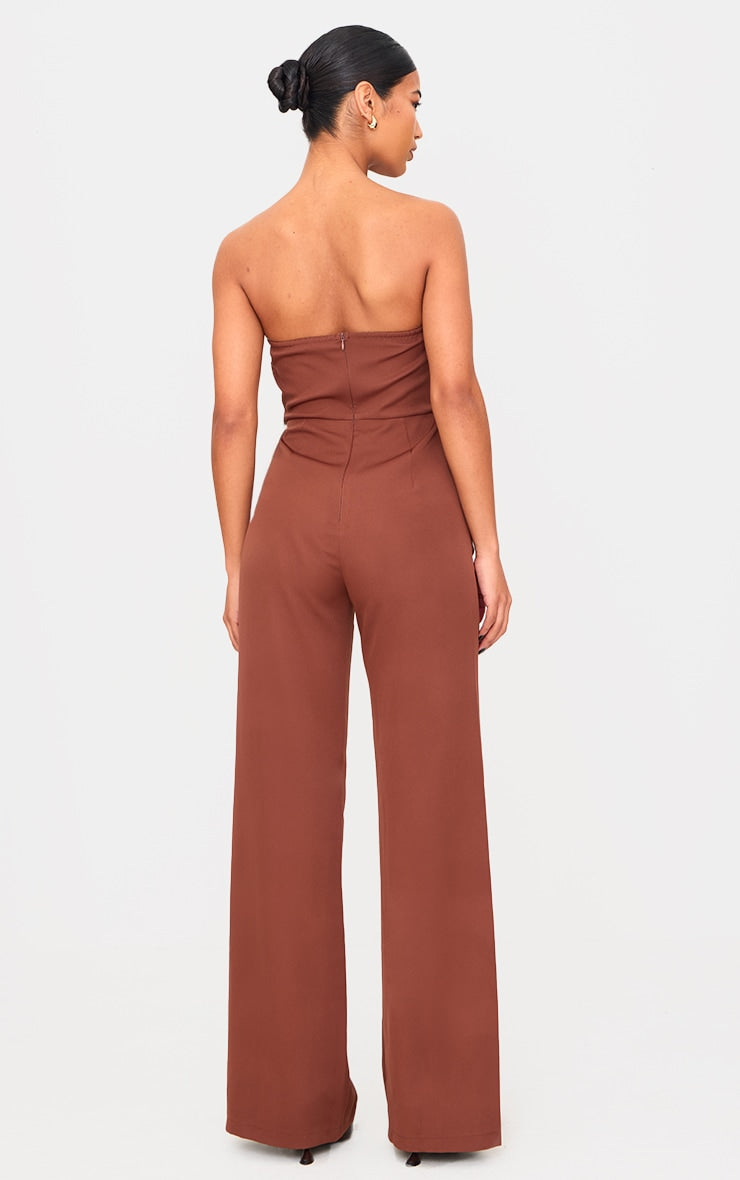 Burgundy Bandeau Cowl Neck Pocket Detailed Jumpsuit