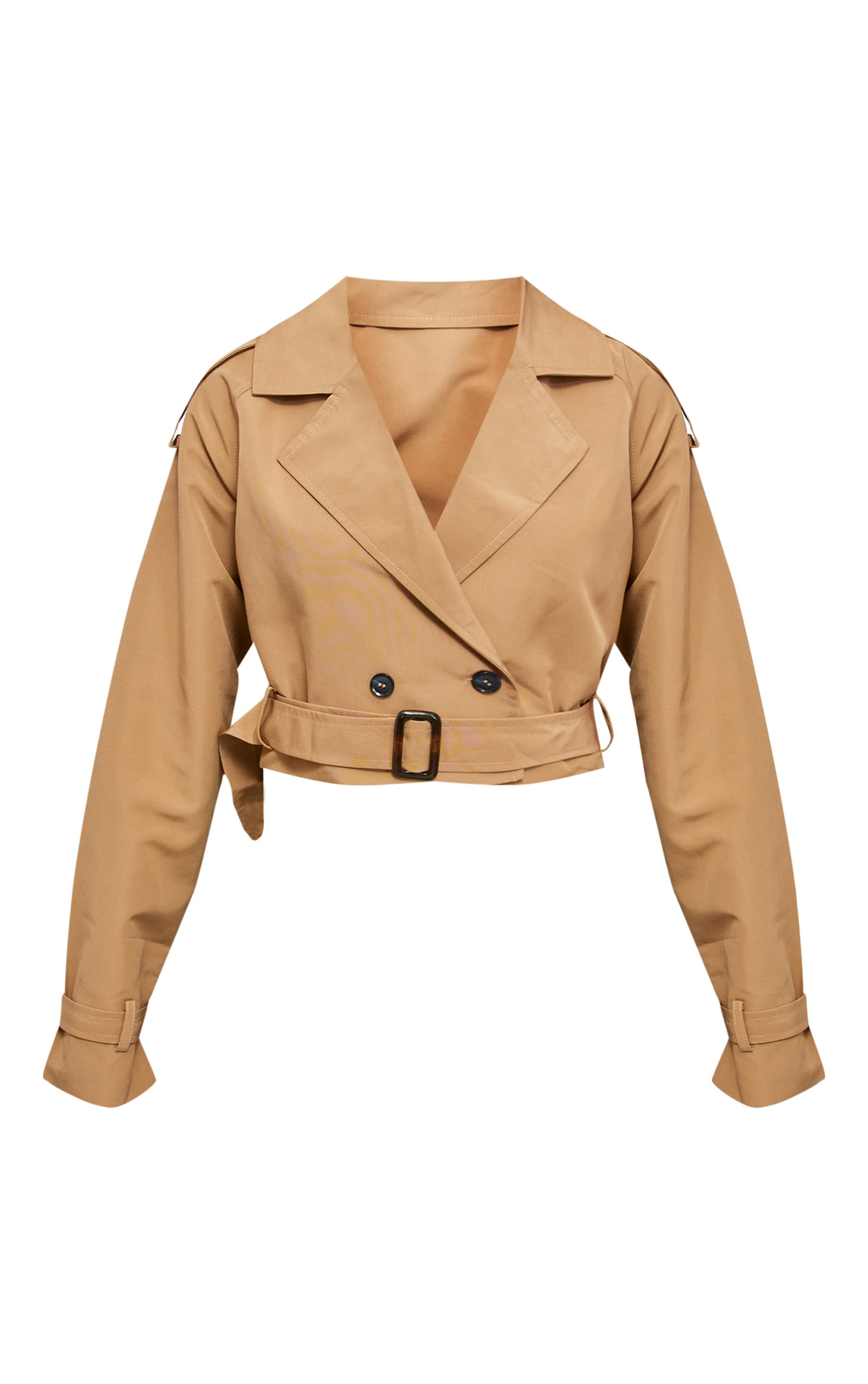 Taupe Belted Cropped Trench Coat