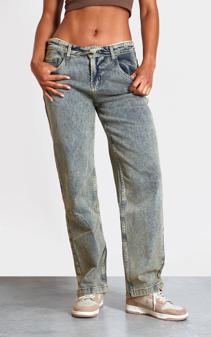 Light Blue Wash Foldover Waistband Denim Jeans