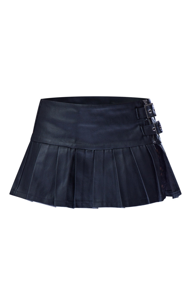 Indigo Vintage Wash Denim Buckle Detail Ultra Mini Skirt