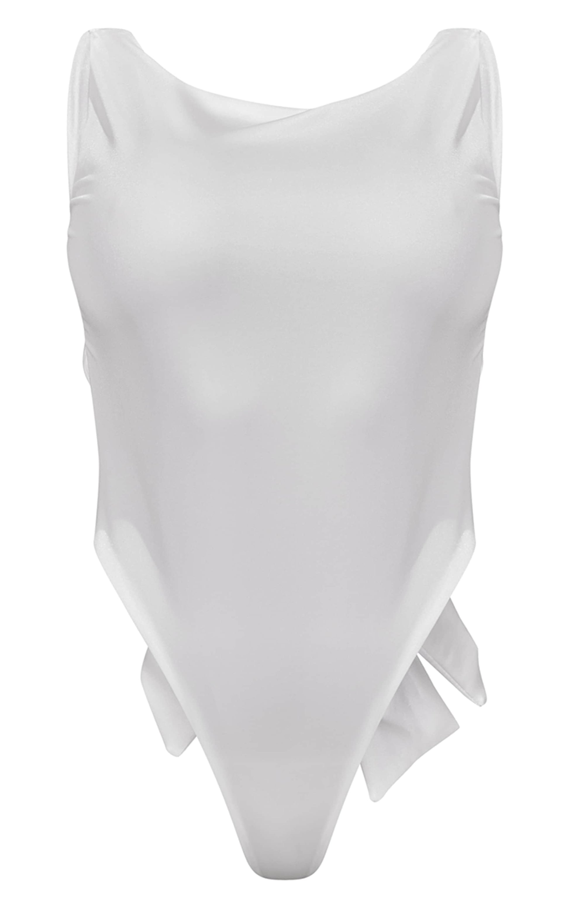 White Backless Bow Detail Racer Swimsuit