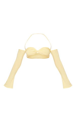 Butter Cream Slinky Twist Front Long Sleeve Bardot Top