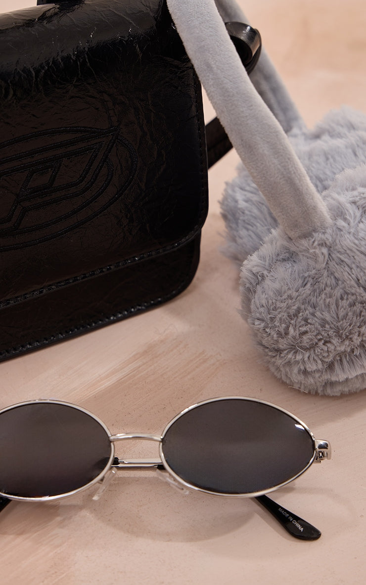 Silver Slim Oval Lens Sunglasses