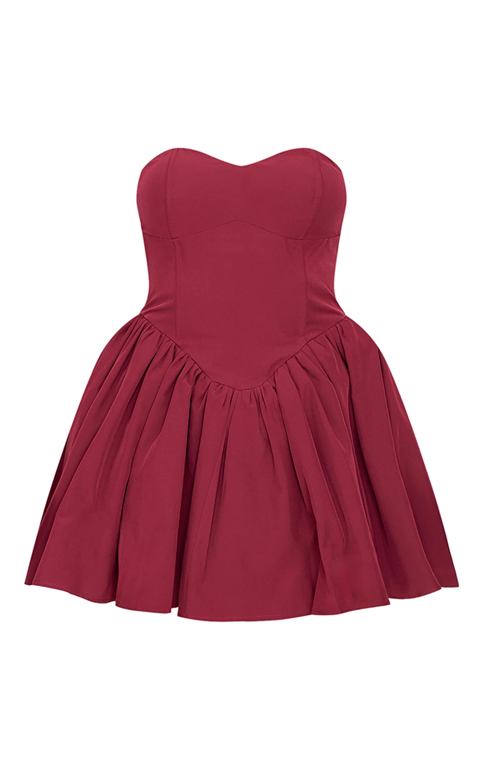 Burgundy Bandeau Corset Detail Shift Dress