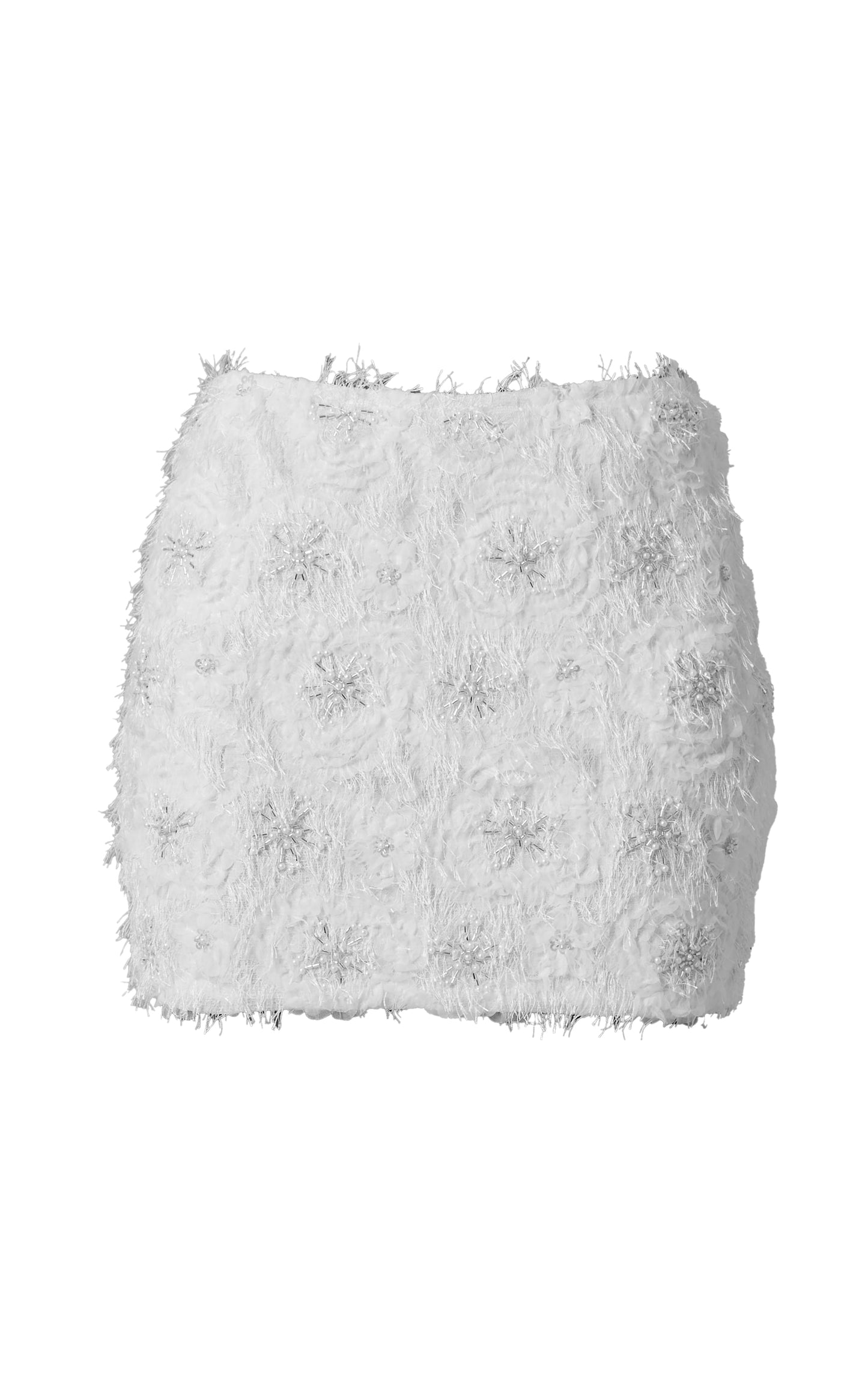 Premium White Embroided Detail Eyelash Mini Skirt