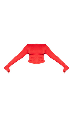 Plus Red Bubble Knit Open Back Long Sleeve Top