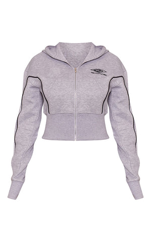 PRETTYLITTLETHING Ash Grey Cropped Contrast Stitch Zip Through Hoodie