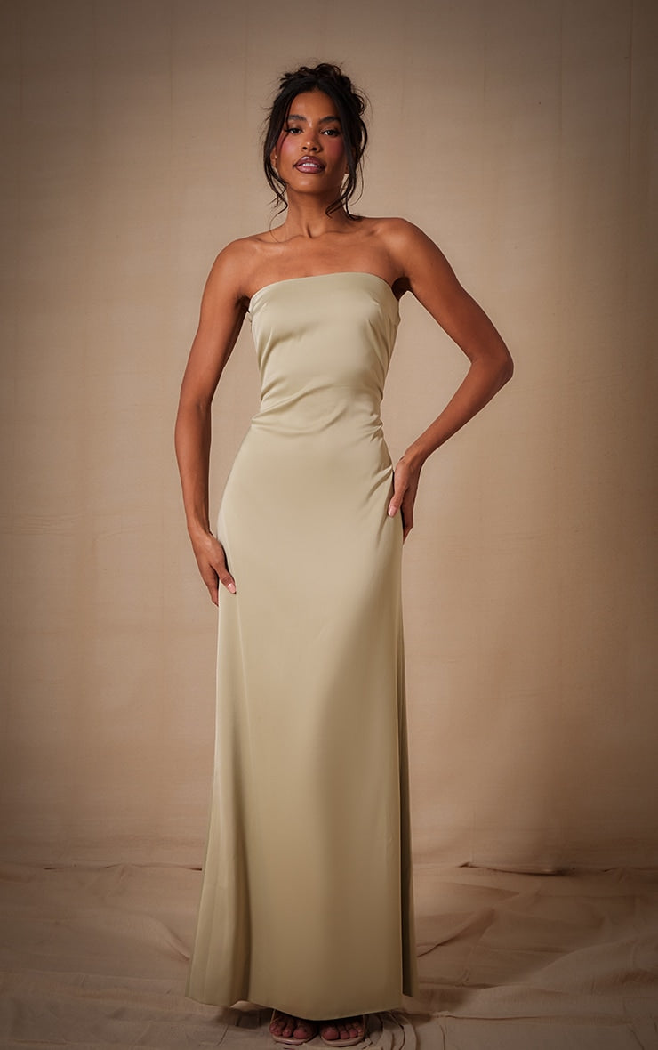 Sage Bridesmaid Satin Bandeau Maxi Dress