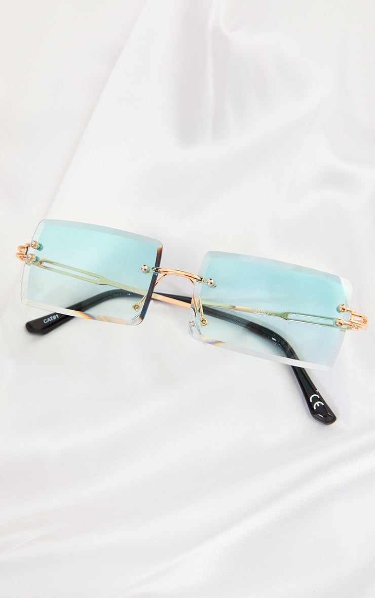 Light Green Lens Square Frameless Sunglasses