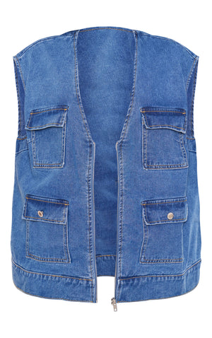 Plus Blue Zip Up Denim Cargo Gilet