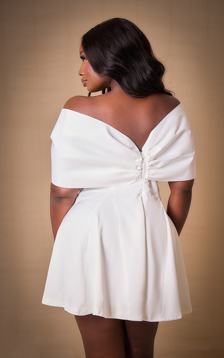 Premium Plus White Satin Extreme Bow Detail Playsuit