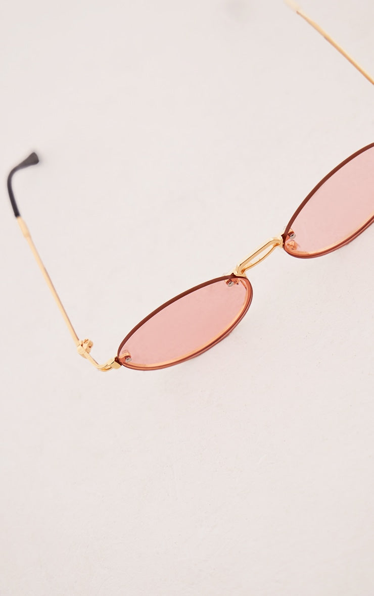 Pink Rounded Curved Slim Sunglasses