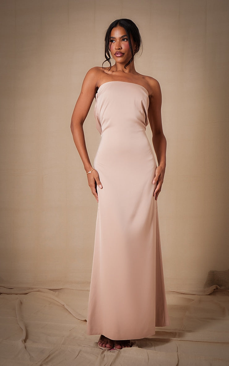 Sage Bridesmaid Satin Bandeau Maxi Dress