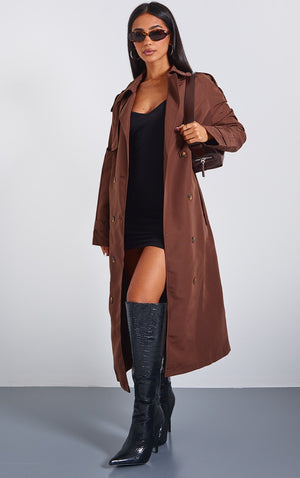 Petite Chocolate Oversized Trench Coat