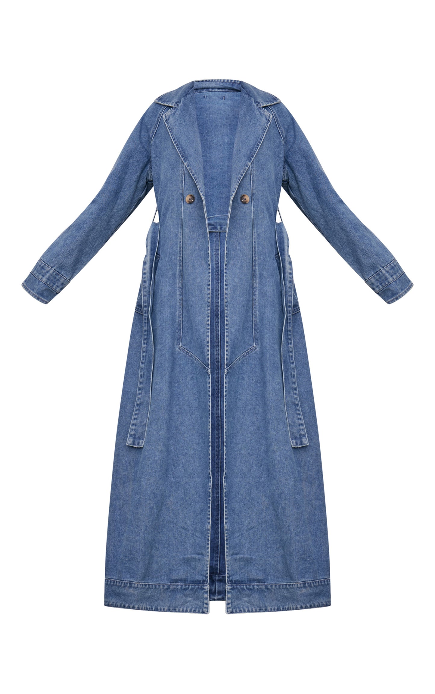 Tall Mid Blue Wash Belt Detail Denim Trench Coat