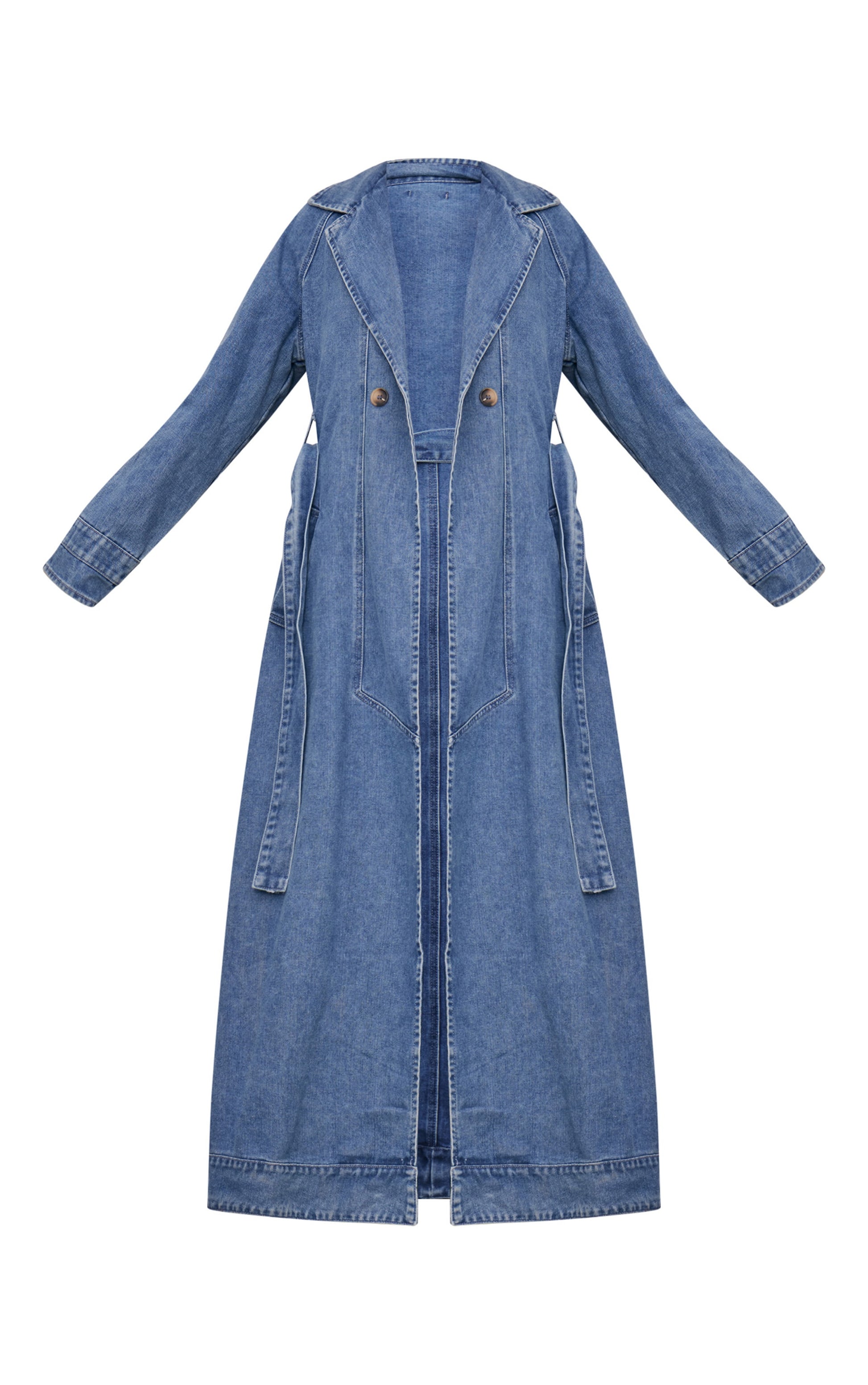 Tall Mid Blue Wash Belt Detail Denim Trench Coat