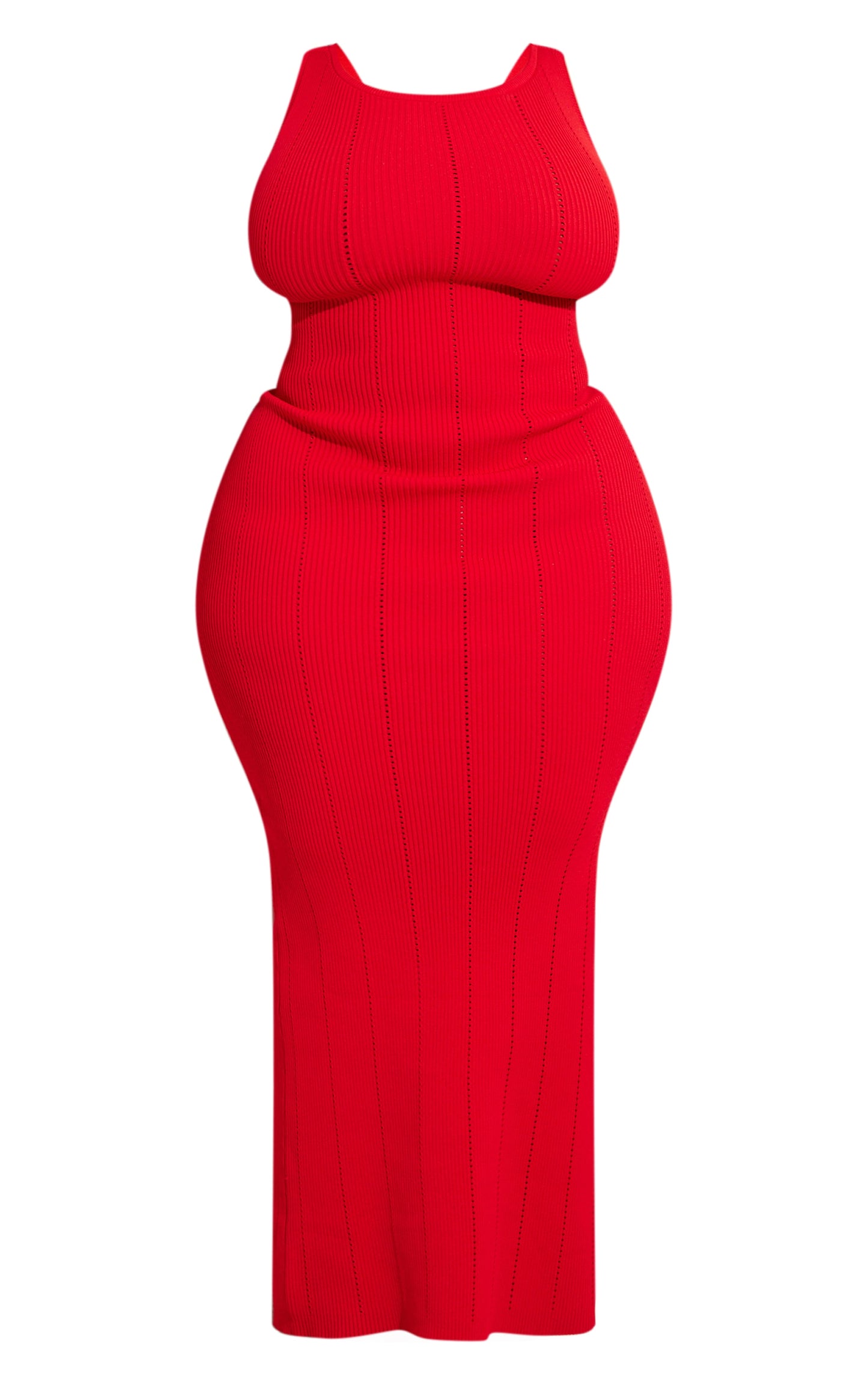 Plus Red Textured Rib Knit Low Back Maxi Dress