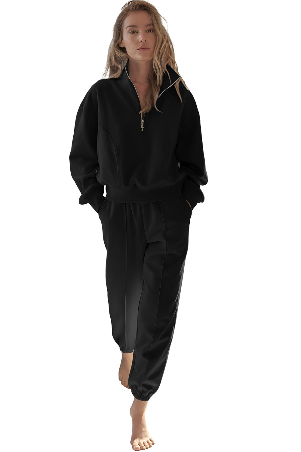 Black Half Zip up Pullover Set