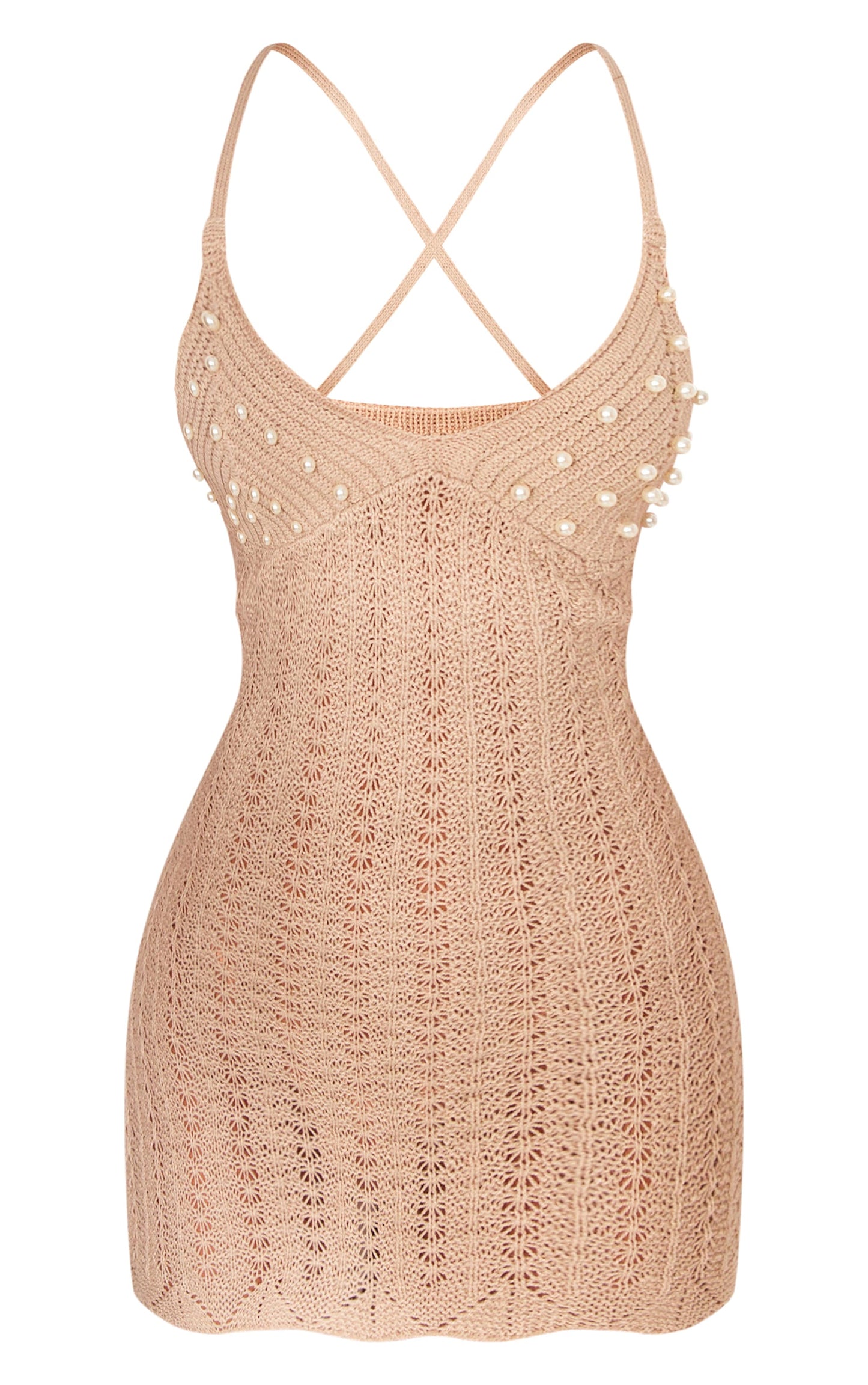 Petite Stone Knitted Mini Dress With Pearl Trims