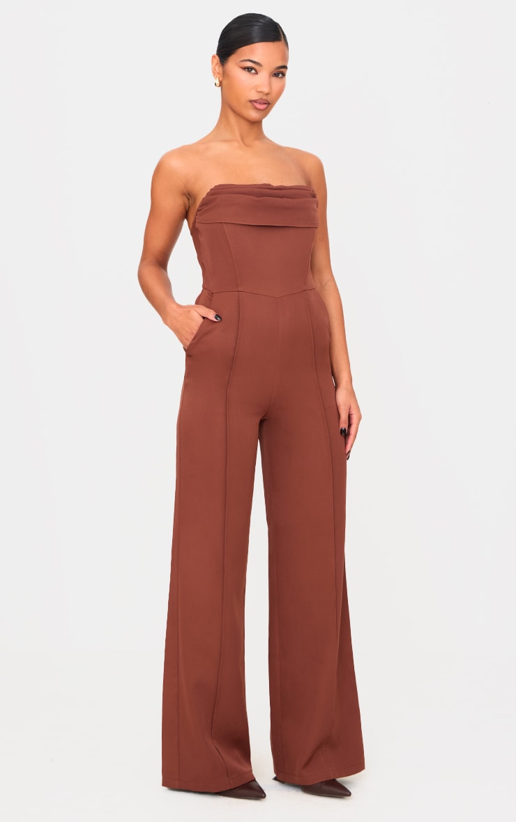 Burgundy Bandeau Cowl Neck Pocket Detailed Jumpsuit