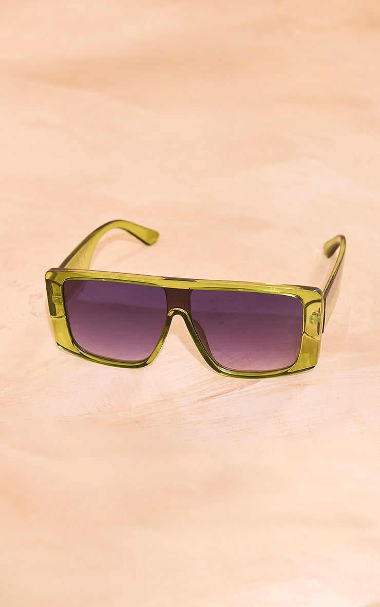 Green Clear Chunky Frame Visor Sunglasses