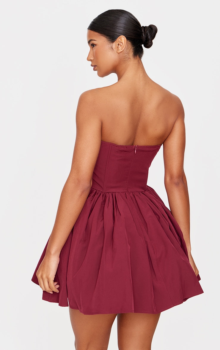 Burgundy Bandeau Corset Detail Shift Dress