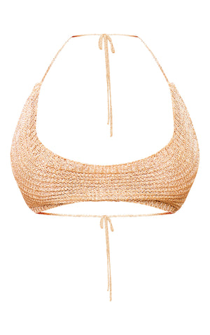 Petite Gold Knit Sequin Extreme Crop Top