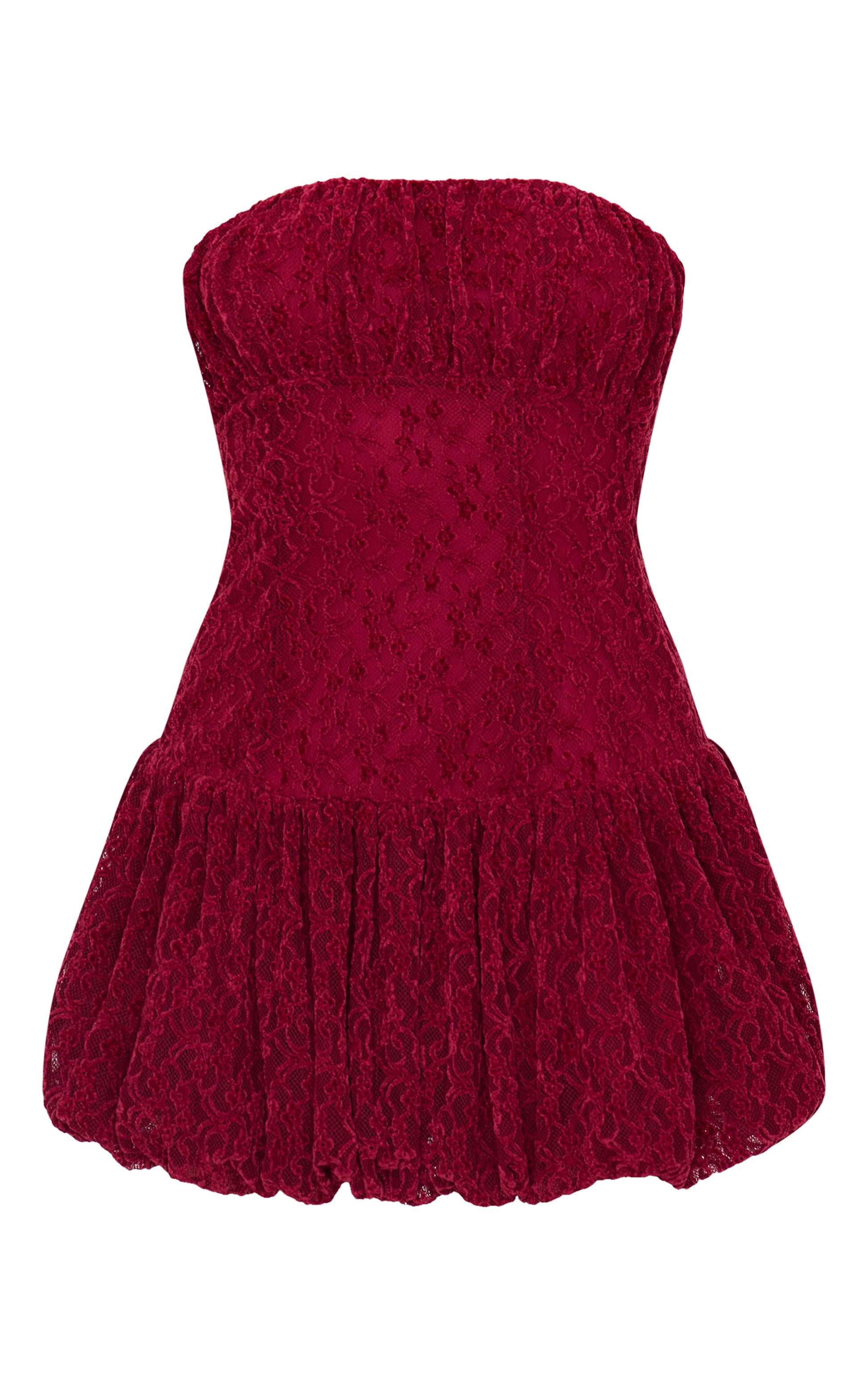 Cherry Red Lace Bandeau Ruched Mini Dress