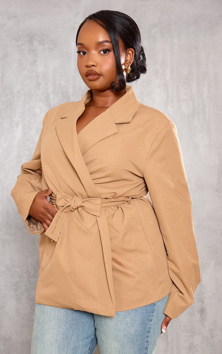 Plus Sand Belted Waist Blazer