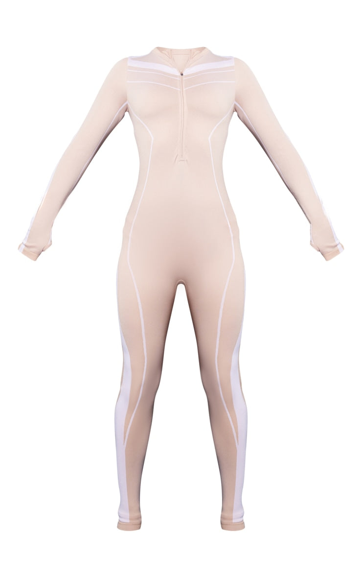 PRETTYLITTLETHING Nude Ski Contrast Seamless Unitard