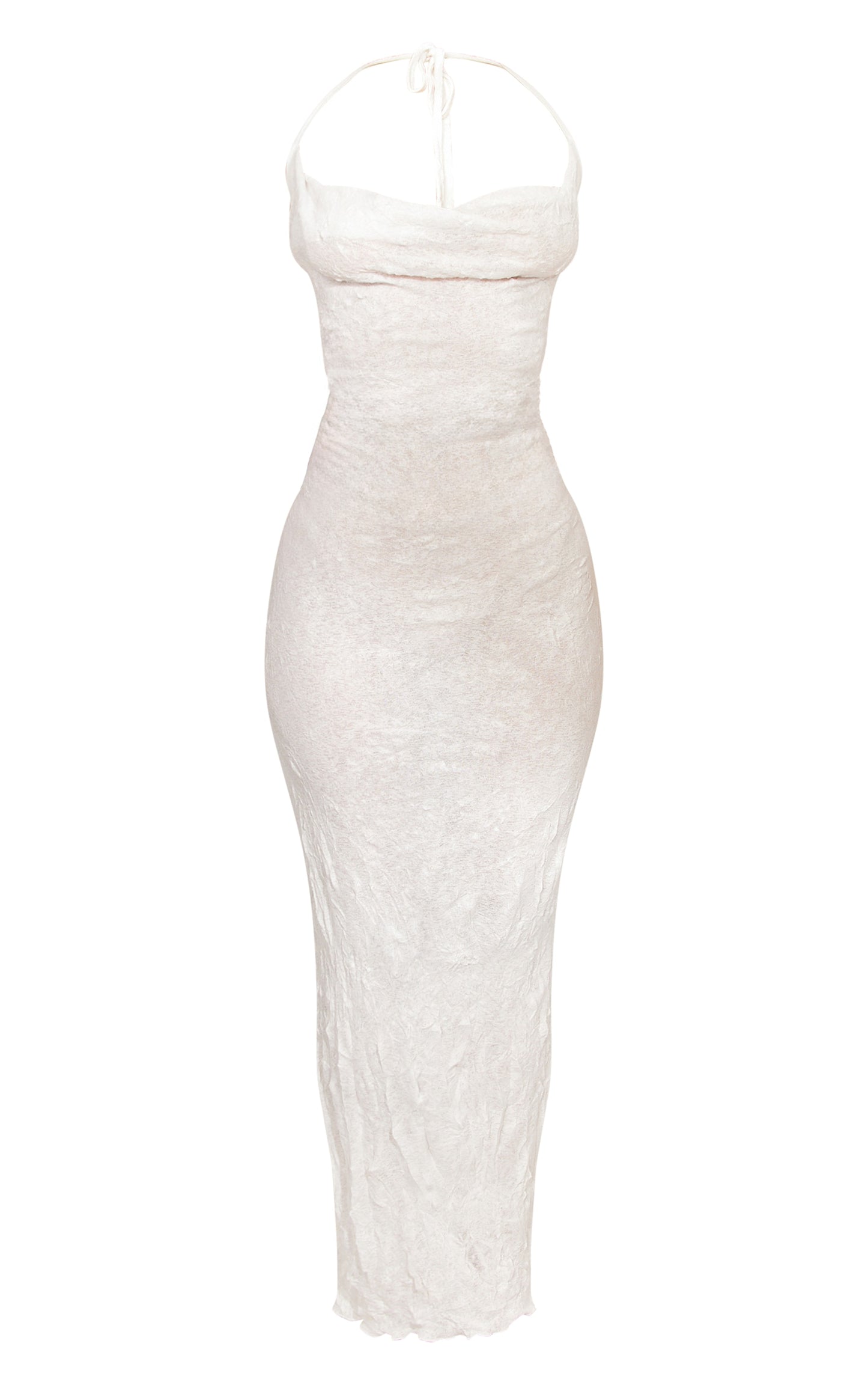 Petite White Crushed Mesh Cowl Neck Maxi Dress