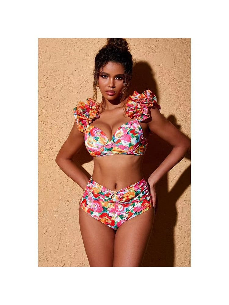 Flower High Rise Backless Bikinis Sets