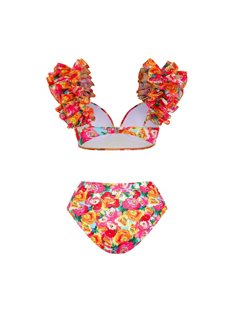 Flower High Rise Backless Bikinis Sets