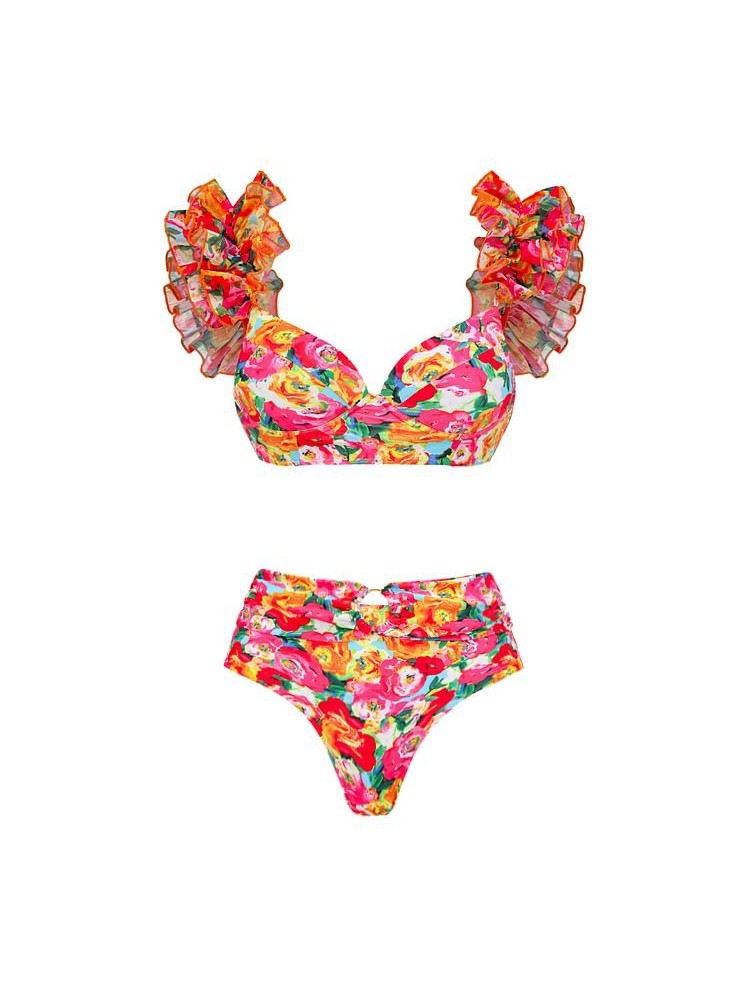 Flower High Rise Backless Bikinis Sets