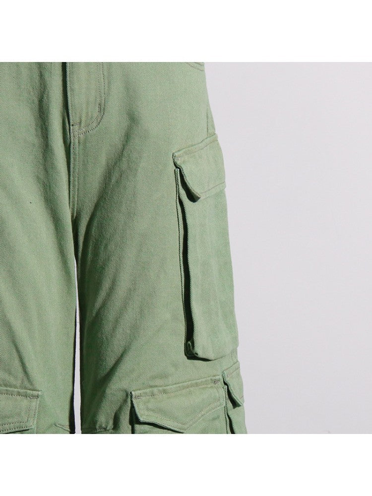 Patchwork Strapless Denim Cargo Green Jumpsuit