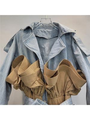 Denim Patchwork Ruffle Bandage Short Coats