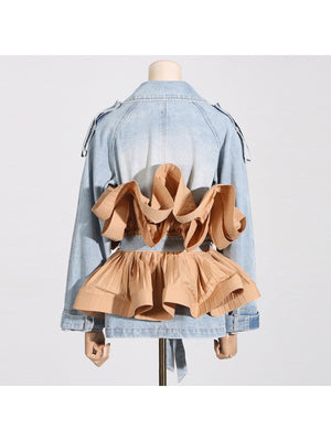 Colorblock Ruffle Long Sleeve Denim Jackets