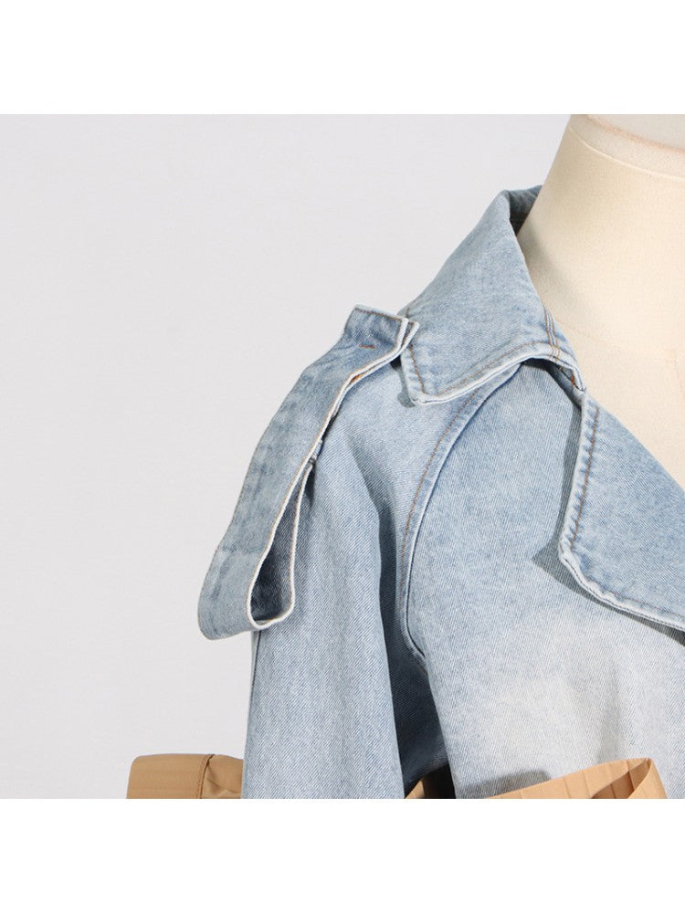 Colorblock Ruffle Long Sleeve Denim Jackets