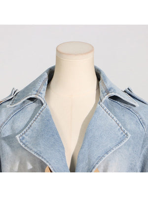 Colorblock Ruffle Long Sleeve Denim Jackets