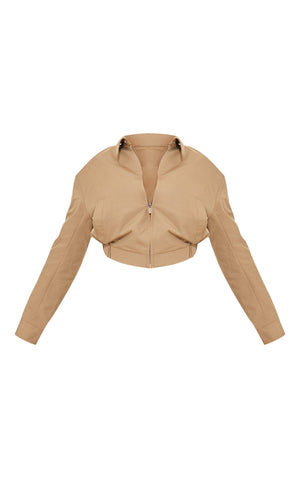 Olive Cotton Canvas Collar Detail Zip Up Jacket