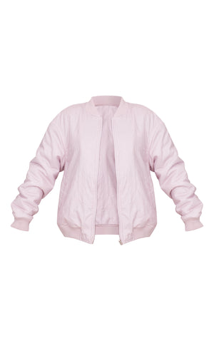 Pink Floral Embossed Oversized Bomber Jacket