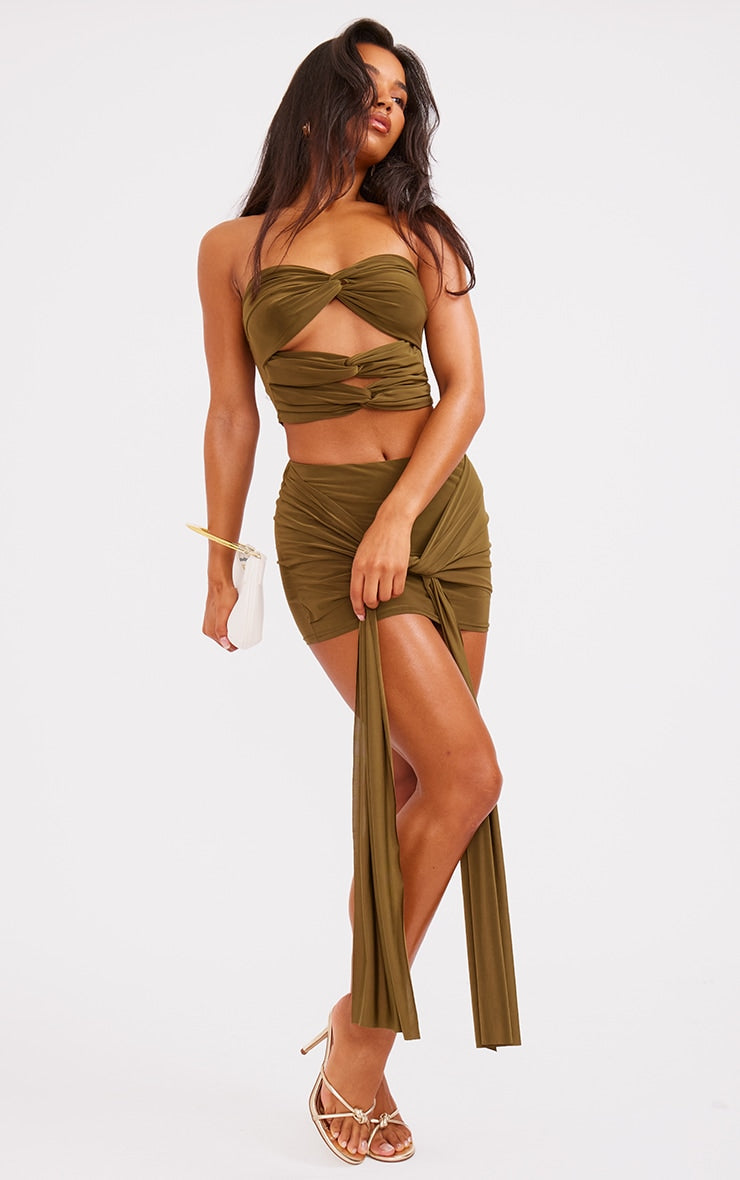 Olive Slinky Cut Out Detail Bandeau Top