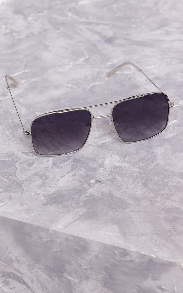 Silver Metal Square Frame Aviator Sunglasses