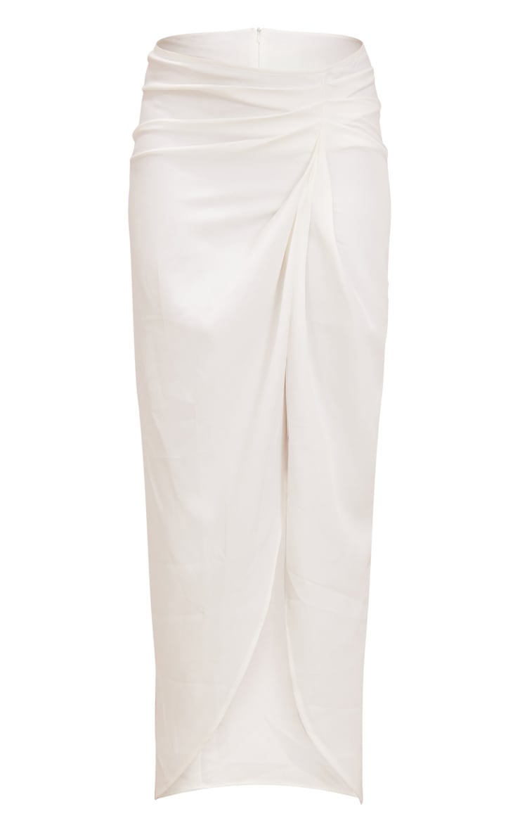 White Woven Ruched Midaxi Skirt